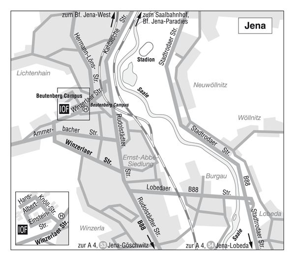 Navigation map of Jena with the IOF location